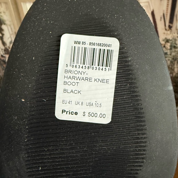 NWT Reiss Black Briony Leather Knee Boots with Gold Buckle - Picture 10 of 13